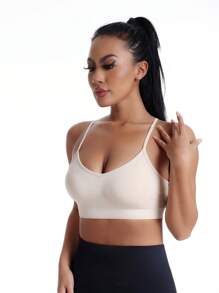 4pcsWomen's Multi-Color Base Layer Top, Sports Bra With Cups And Thin Shoulder Straps, Detachable Padded Push-Up Bra, Fitness And Running Vest, Sexy Yoga Top