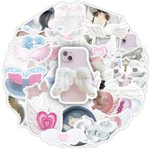 50pcs Angelic Wings Themed Stickers, Cute Cartoon Minimal Style For DIY Decor , Back To School Gifts