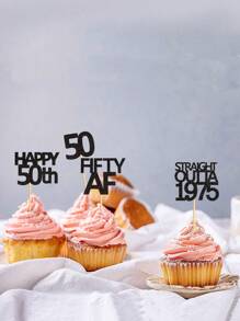 12/24pcs/Set Glitter Black 1995 1985 1975 Cupcake Toppers, Happy 30th/40th/50th Birthday Party Cake Decorations
