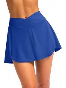 Kayrth Women's High Waisted Swim Skirt With Shorts Bathing Suit Skirts Swimsuit Tankini Bottoms With Pockets - Blue - View 1