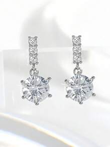 1 Pair Fashionable Minimalist Full Rhinestone Stud Earrings, Six Claw Crystals Earrings, Luxurious Sparkle Cubic Zirconia Studs, Suitable For Banquet, Daily Wear And Outfit Matching, Birthday Gift Luxury Present, Six Claw Earrings