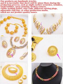 Ensemble de bijoux plaqué or 24 carats, comprenant un collier, des boucles d'oreilles, un bracelet et une bague, convenant pour un cadeau de mariage pour une mariée africaine - Doré - Voir 5