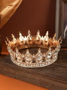 1pc/ Gold Drop Bridal Round Tiara, Suitable For Wedding Dress Decorative Tiara, Party Tiara, Birthday Cake Top Decoration, Bouquet Decoration