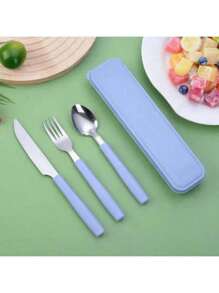 4 Stück tragbares Besteck-Set aus Edelstahl mit Messer, Gabel, Löffel und Aufbewahrungsbox - perfekt für Büros, Schulen, Picknicks, Camping und Outdoor-Aktivitäten (besonders geeignet für Kinder)