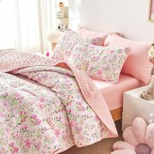 - Floral Quilt Set, Coquette Cottagecore Shabby Chic Flower For Women Teen Girls, Reversible Lightweight Bedspread Coverlet, 3 Pieces, Light Pink, Twin/Twin XL Size - 粉色 - 查看 1