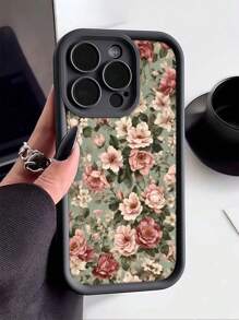 Estuche de teléfono a prueba de golpes de TPU con patrón floral de lujo negro compatible con iPhone 16, 15, 14, 13, 12, 11 Pro Max, Series