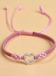 1pc Minimalist Braided Heart-Shaped Bracelet, Suitable As Couple Gift