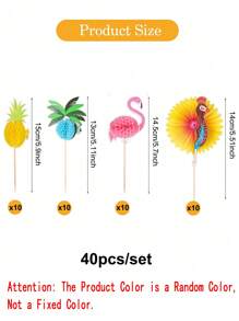 40 piezas. Surtido de Palillos Decorativos de Bambú Estilo Hawaiano para Cocteles, Pasteles y Decoración de Fiestas de Playa Hawaianas