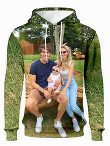 定制 3D 印花全家福连帽衫，可翻转个性化设计，男女通用休闲款，优质涤纶，四季舒适，家庭聚会和活动的专属服装