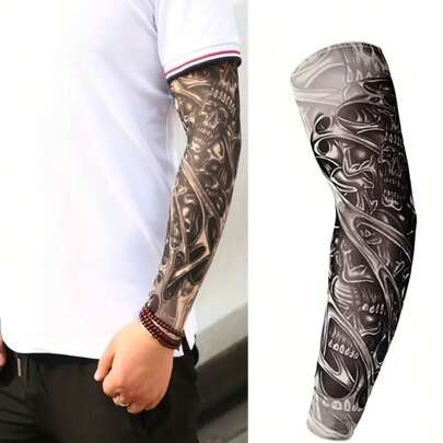 Conjunto de 2 mangas de tatuagem de caveira falsa da moda, alta qualidade para ciclismo e direção, proteção solar, mangas de tatuagem realistas, acessório essencial para o verão