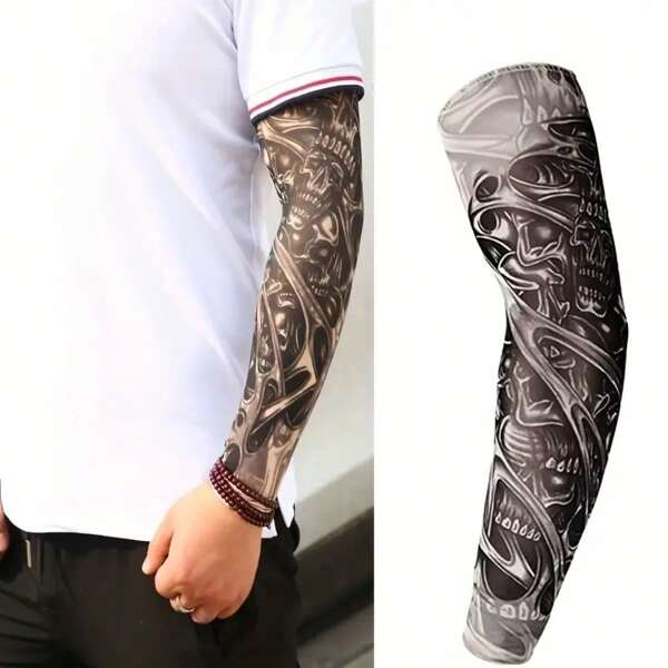2pcs/Set Fashion Fake Skull Tattoo Arm Sleeves, High-Quality For Cycling & Driving Sun Protection, Realistic Tattoo Sleeves, Summer Essential Accessory