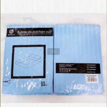 1 Satin Stripe Mattress Protector, Bedding - Height 28 Cm, Breathable Zipper Design, Soft And Skin-Friendly, Soft And Skin-Friendly Fitted Sheet - Home Textile, Suitable For Mattresses 135-180 Cm - White And Blue