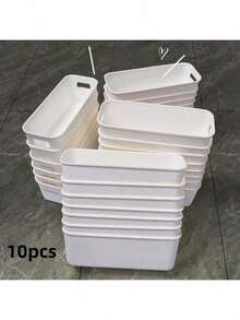 10 Multi-Functional Rectangular Storage Boxes, White Plastic Storage Baskets With Handles, Suitable For Home Kitchen Cabinets, Bathrooms And Food Storage Rooms. Durable And Wear-Resistant, It Is A Storage Rack Basket For Spices, Snacks And Daily Necessities, A Dormitory Storage Basket For The Back-To-School Season, And A Desktop Miscellaneous Storage Box,For Back To School - Multicolor - View 18