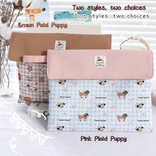 2025新款夏季可爱格子狗纽扣文件夹袋，便携式A4学习用品收纳袋，学校用品，返校 - 彩色 - 查看 6