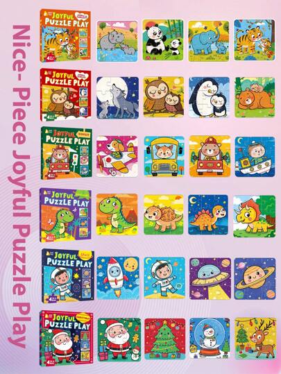 beartale 9-Grid Children's Educational Jigsaw Puzzles In 5 Themes - Animals, Transportation, Dinosaurs, Space, Christmas, Interactive Matching Game, Suitable For Toddlers, Cognitive Development, Cartoon Shapes, Durable Paper Material, Ideal For Christmas, Halloween, Thanksgiving, Birthday, Back-To-School Gifts, Early Learning & Educational