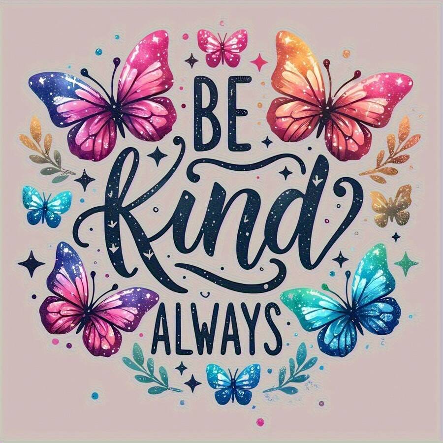 1 件/2 件/3 件“Always Be Kind”热转印贴纸 - 彩色蝴蝶和星星图案塑料熨烫贴片，适用于连帽衫、背包、牛仔裤、帆布包、枕头 - DIY 定制、服装个性化、家居装饰、励志语录贴纸，易于粘贴