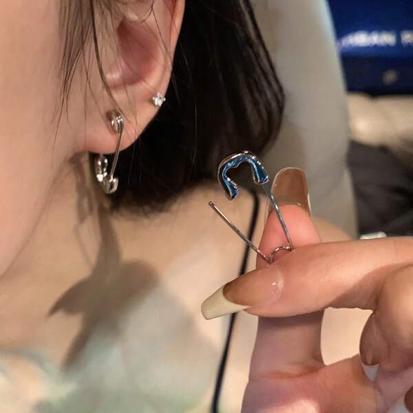 1 par de pendientes de botón con diseño de imperdible minimalista y personalizado en plata, accesorios unisex para uso diario, accesorio de pareja
