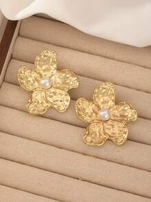 2件套白色花朵和三叶草设计耳环，适合女性佩戴，可作为礼物、派对饰品和团队建设活动佩戴 - 金色2 - 查看 2