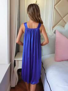5 Ladies Elegant Solid Color Mixed Lace Pajamas Dress, Thin Shoulder Strap Strapless Loose Skirt With Suspenders, Comfortable Pajamas - 彩色 - 查看 7