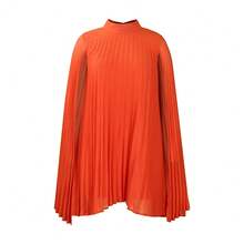 Women's Stand Collar Pleated Cape Sleeve Dress LooseKnee Length Club Dress Summer Solid Color Dress - Quả cam - Xem 2