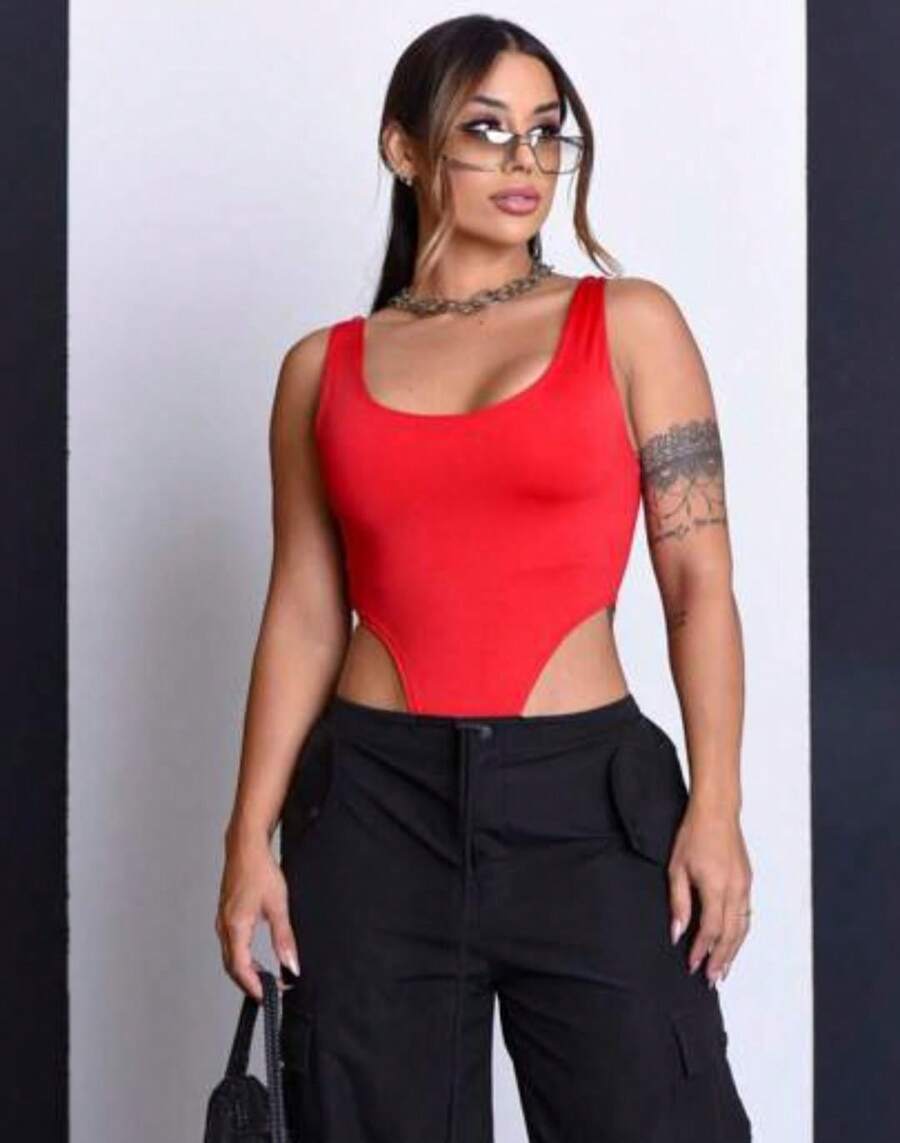 body pantiblusa para mujer resaque escote Liso Casual Bolsillo Espalda al aire Cremallera body pantiblusa Diario Fiesta de Cumpleaños viaje primavera verano - Rojo - Ver 1