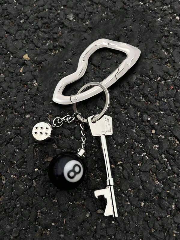 1 Stück schwarzer 8-Ball Themen Taschenverschluss, Jungen/Mädchen Taschenaccessoire Anhänger, Zinklegierung Schlüsselanhänger mit modischen Charms - ovale Klammer - Sieb Anhänger, Flaschenöffner Anhänger, anpassbare Streetstyle Accessoire Kombination Tasche, personalisierte Taschendekoration für Frauen, Geschenk zur Einschulung, Geburtstag, für den täglichen Gebrauch, Geschenk für Freund