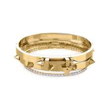3pcs Silver Punk Hiphop Exaggerated Spike Stainless Steel Bangle Bracelet Set, Inlaid Artificial Zirconia Crystals, Suitable For Women Daily Wear, Gift