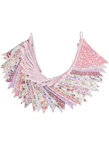 12pcs/Set Fabric Triangle Pennant Banner, Suitable For Birthday Party, Wedding, Bridal Shower, Outdoor And Home Decor - Multicolor - View 5