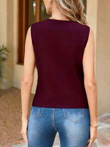 Gilet élégant ajusté à la taille pour femmes, à col V, sans manches, à simple boutonnage