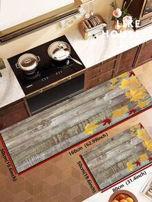 1pc Modern Minimalist Brown Textured With Yellow Maple Leaf Pattern Cushioned Anti-Fatigue Carpet Mat, 3mm Thick Super Soft Absorbent Lightweight Polyester Rectangular Design With Rubber Backing, Durable And Comfortable, Suitable For Kitchen, Bathroom, Entryway, Laundry Room - Multicolor - View 13