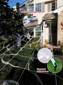 Halloween Decorations - 200 Inch Halloween Spider Web Decoration Outdoor + 59 Inch Giant Fake Spider With Triangles - Scary Decorations For Yards, Patios, Gardens, Haunted House Decorations On ! - Black and White - View 10