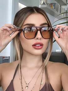 1 Peça Óculos de Piloto de Duplo Feixe da Moda Unissex, Acessórios de Praia para Mulheres, Óculos Escuros Básicos, Roupas Femininas de Outono e Inverno, Presentes Casuais de Negócios, Estampa de Onça para Verão, Praia, Exterior, Viagem