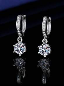 1 Pair Fashionable Minimalist Full Rhinestone Stud Earrings, Six Claw Crystals Earrings, Luxurious Sparkle Cubic Zirconia Studs, Suitable For Banquet, Daily Wear And Outfit Matching, Birthday Gift Luxury Present, Six Claw Earrings
