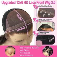 WOWANGEL 13x6 高密度透明蕾丝前假发，250% 密度，巴西原生发，隐形亲肤发际线，高清蕾丝假发带婴儿发，预先拔毛，自然发际线，直发蕾丝前假发，女士款 - Natural Black - 查看 7