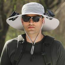 2025 New Solar Fan Outdoor Fishing Hat-Solar Sun Protection Sun Hat With Fan Solar Fan Hat Dual Power Supply Fan Outdoor Fan#3 - Light Grey - View 1