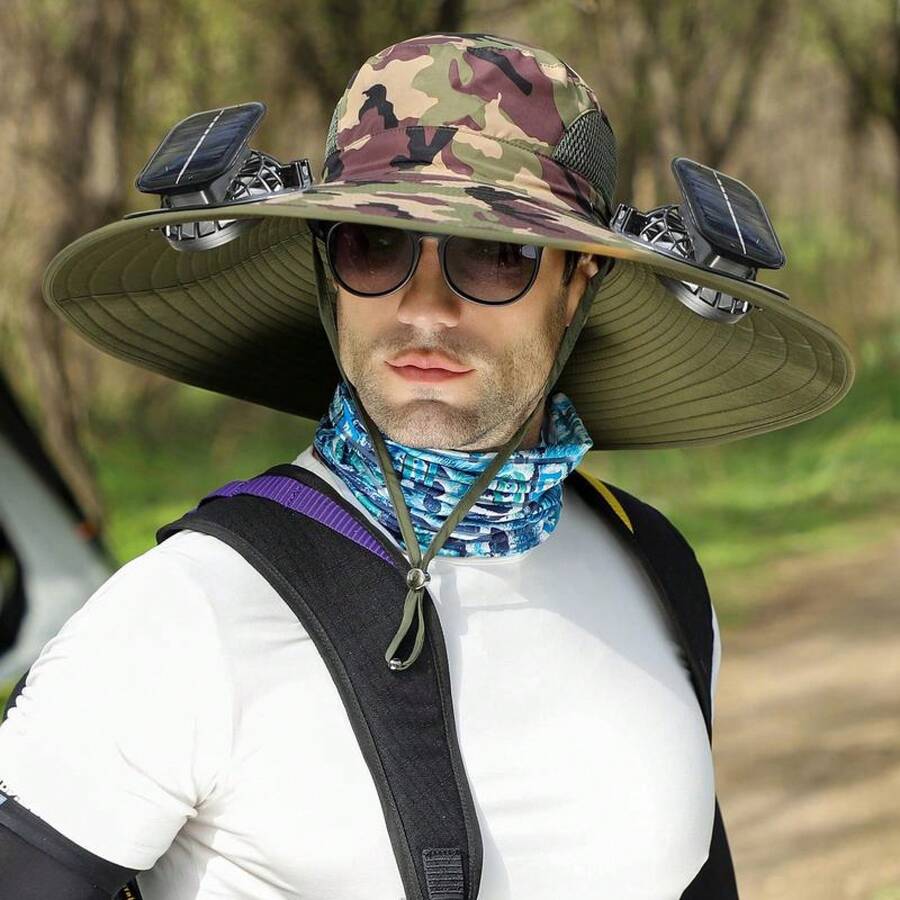 2025 New Solar Fan Outdoor Fishing Hat-Solar Sun Protection Sun Hat With Fan Solar Fan Hat Dual Power Supply Fan Outdoor Fan#3 - Camo - 查看 1