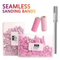 100pcs/Box Seamless Sanding Bands Kit: Pink Small Mini Nail Art Grinding Sanding Bands With Bit, Electric Grinding Machine Nail Grinding Head, Nail Removal Sand Bands, Nail Grinding Tool #180/#240