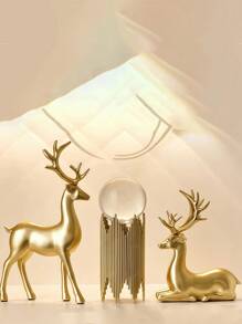 2pcs Christmas Deer/Golden Swan Ornaments, Resin Animal Statue Arts And Crafts, Home Decoration Ornaments, Living Room Desktop, Office Desktop Layout, Winter Christmas And New Year Decoration Best Gift Birthday.