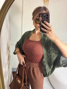 Cocoon Cape Kimono Cardigan Coat Knit Poncho Zig - 軍綠色 - 查看 4