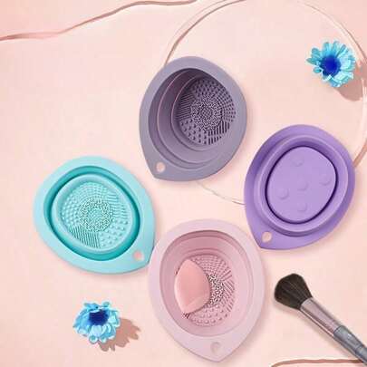 Silicone Folding Washing Bowl, Makeup Tool Cleaning Bowl, Puff Beauty Tool, Cleaning Board Makeup Brush, Mask Bowl