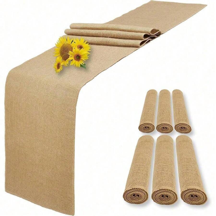 6 Pack Natural Burlap Table Runners,12 X 72 Inch Rustic Jute Table Runner And Placemats Bulk For Western Wedding Table Decorations,Farmhouse Style Party,Holiday,Kitchen Coffee Table Decor Cover - 6 件裝 12x108 英寸 - 查看 1