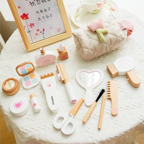 Juego de maquillaje de lujo inspirado en la realeza danesa, juguete de maquillaje de madera para niños, diseño de tulipán, lindo regalo de cumpleaños para niñas