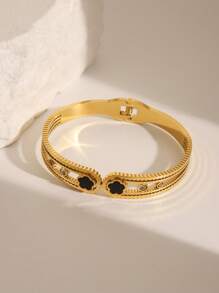1 Pc Fashionable & Elegant Bracelet, Personalized Geometric Zirconia Bracelet, Jewelry Accessory Gift For Women/Girls, Waterproof, Stainless Steel, Gold, Love, Lucky Charm
