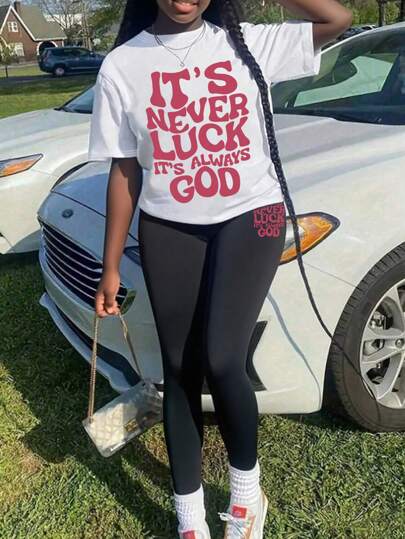 2 Pieces Teen Girls Graphic Print Set Faith Theme Inspirational Summer Outfit