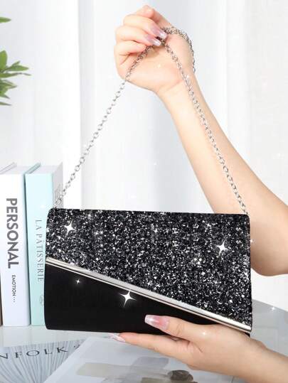 Elegant Gold Glitter Clutch Bag With Rhinestone Decor - Lightweight & Shiny Ladies Evening Bag, Detachable Strap, Magnetic Closure, Suitable For Parties & Formal Events, Novel Wallet