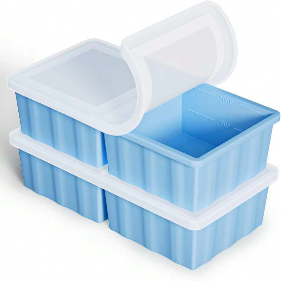 Silicone Freezer Tray For Soup Ice Cubes: 2-Cup Freezing Tray With Lid For Meal Prep - 2 Pack Silicon Soup Portion Freeze Tray Make Stock Souped Ice Cube
