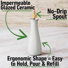 Ceramic Olive Oil Dispenser With Self-Closing Gold Spout - 530 ML Capacity Matte White Ceramic Oil Dispenser For Kitchen - Leak Proof EVOO Dispensing Bottle - Stylish, Ergonomic, Durable, Easy Pour - White - View 1