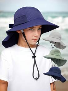 1pc Kids Solid Color Mesh Shawl Bucket Hat, Sun Ion Beach Visor, Suitable For 8-16 Years Old - 1PC - View 2