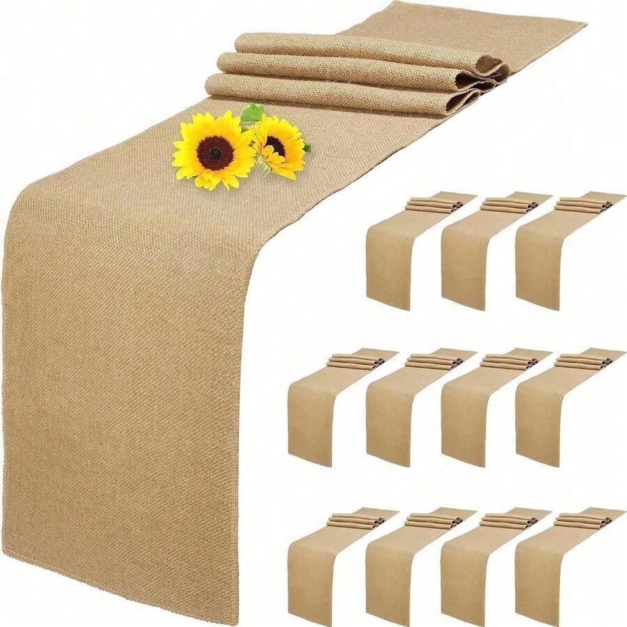 6 Pack Natural Burlap Table Runners,12 X 72 Inch Rustic Jute Table Runner And Placemats Bulk For Western Wedding Table Decorations,Farmhouse Style Party,Holiday,Kitchen Coffee Table Decor Cover - 12 包 12x72 英寸 - 查看 1