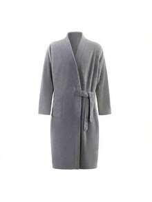 1pc Adult Bathrobes, Water Absorbent Quick-Drying Long Sleeve Bathrobes, Couples Unisex Thick Bathrobe, Autumn/Winter - Dark Grey - View 3